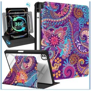 Kidcube for iPad Pro 11 Inch Case M4 2024 5th Generation Paisley Flower Purple